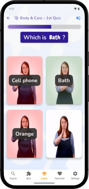 Screenshot showing the quiz screen asking you to identify a sign