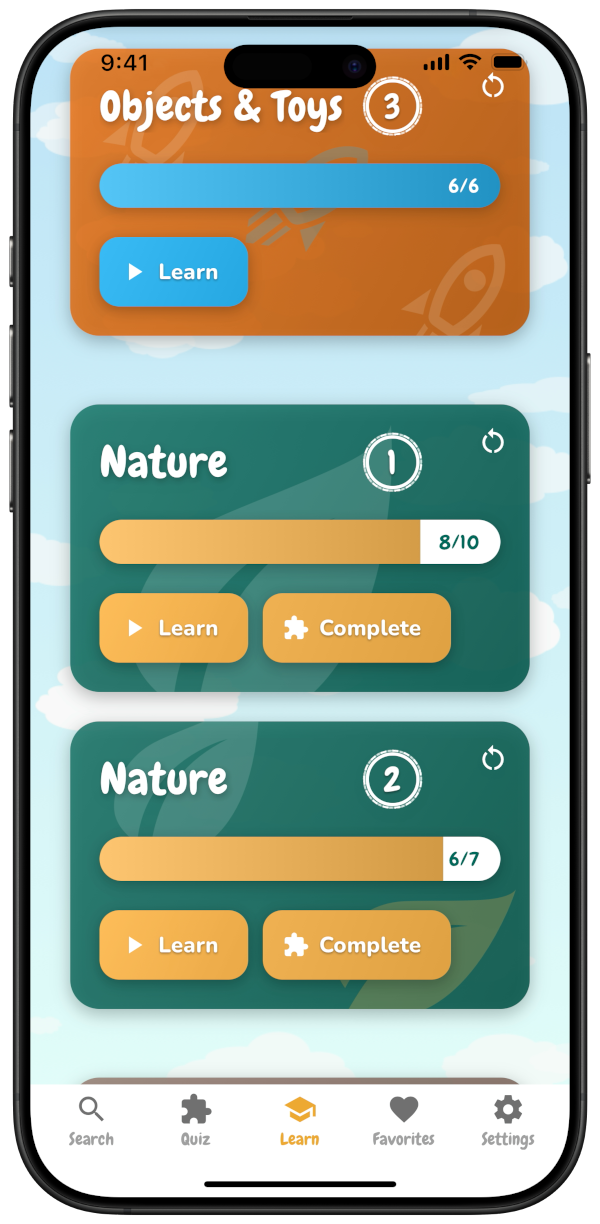 An Iphone screenshot of the learning page of the Baby Sign app